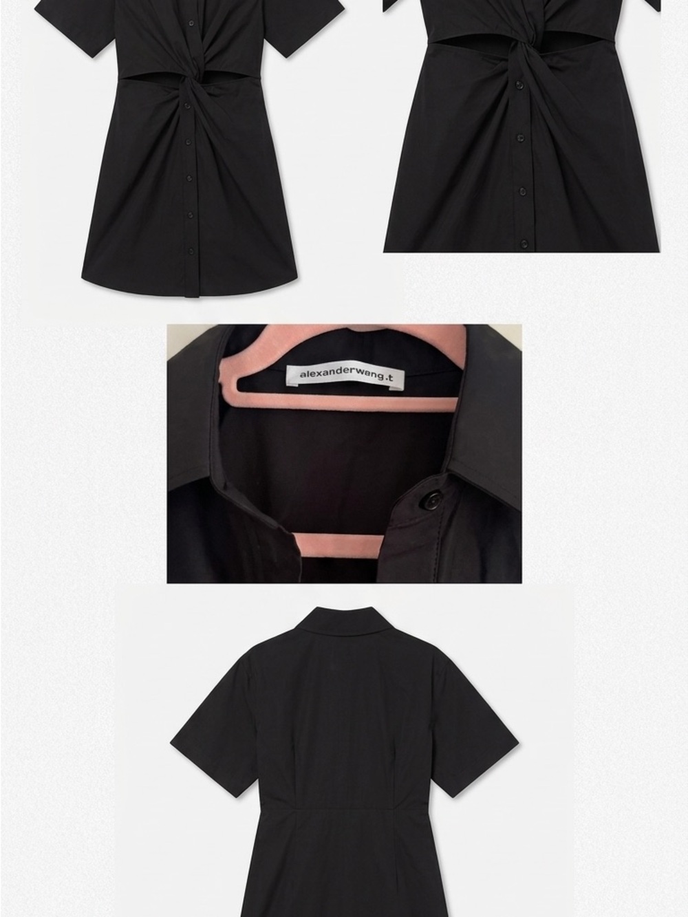 Alexander Wang Black Short-Sleeve Button Dress with Front Twist